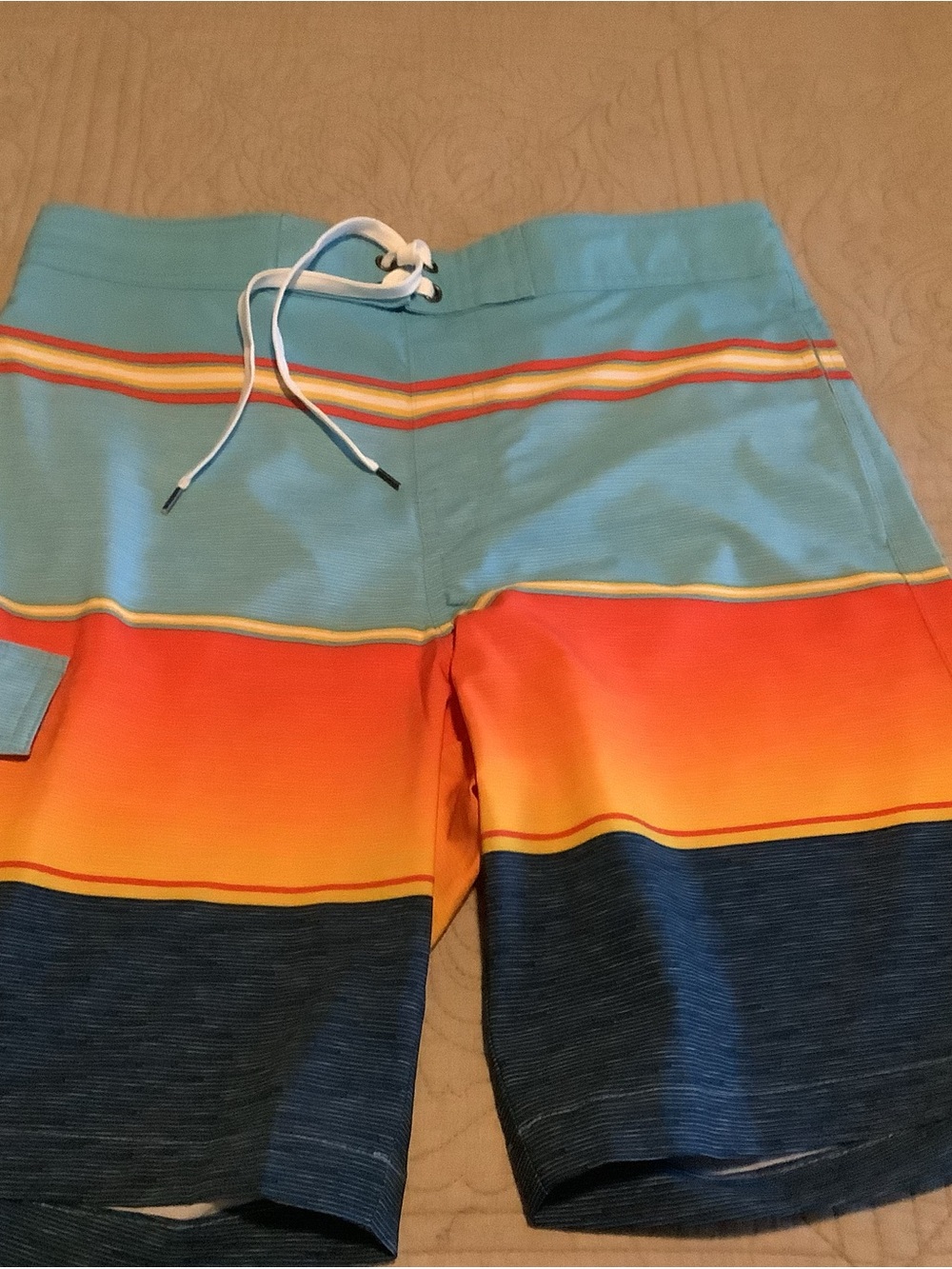 Sonoma Teal, Orange and Navy Striped Hybrid Swim Shorts
